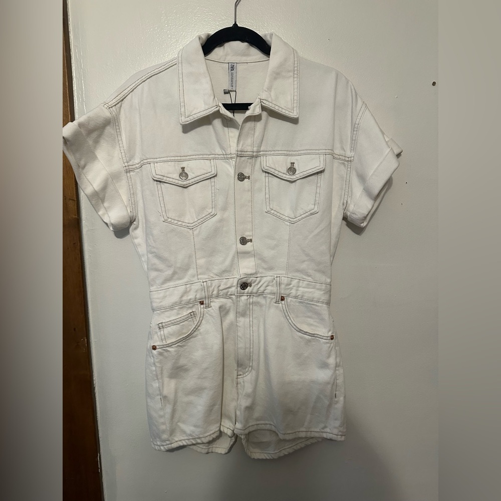 Zara Off-White Denim short romper new with tags